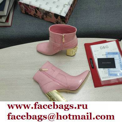 Dolce  &  Gabbana Heel 10.5cm Leather Ankle Boots Patent Pink with DG Karol Heel and Buckle 2021